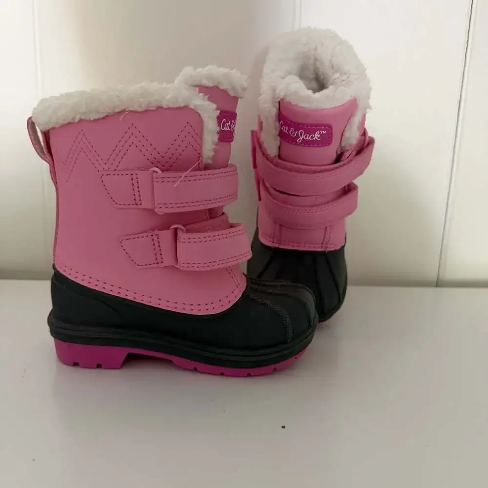 Cat & Jack Toddler Girls Pink and Black Faux Fur Lined Winter Snow Boots Size 7